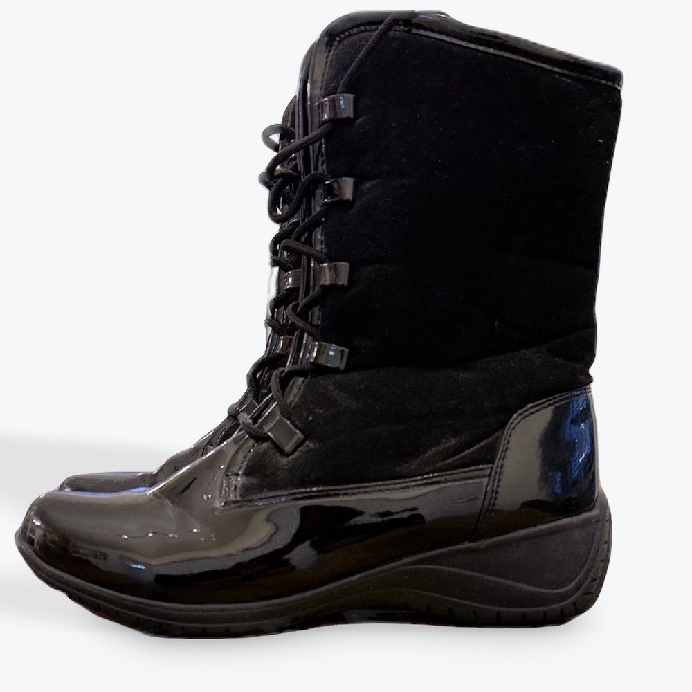 Khombu‎ Women Black Patent Suede Lace Up Winter Snow Boots Size 9M